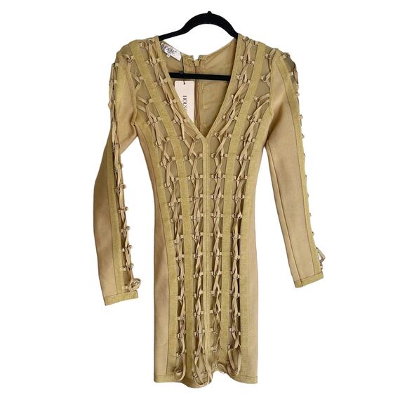 House of CB London Bandage Chain Dress Feodora Long Sleeve In Golden Size XS NWT - Picture 3 of 10